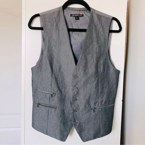 John Varvatos slim vest with zipper pocket detail, herringbone grey cotton/linen